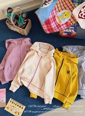 Spring韩国童装2025年秋季新款亲子撞色连帽运动卫衣女童长袖外套