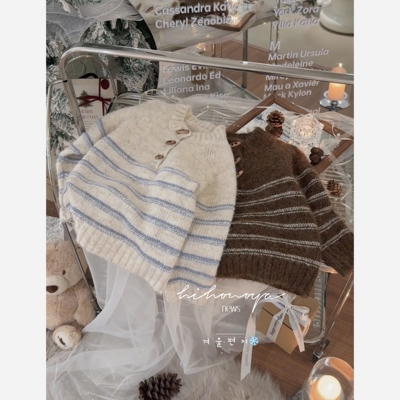 Spring韩国童装2025年冬季新款亲子条纹牛角扣毛衣女童套头针织衫