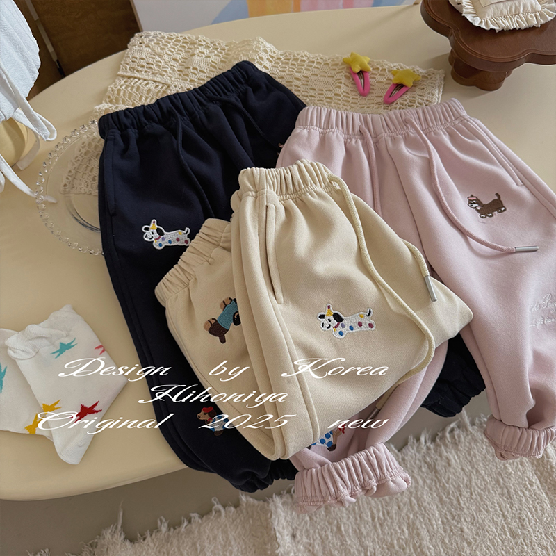 Spring韩国童装2025春秋新款亲子休闲裤女童刺绣运动百搭休闲卫裤