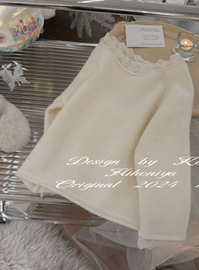 Spring韩国童装2024年冬季亲子款蕾丝花边韩版毛衣女童圆领套头衫