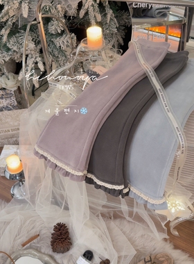 Spring韩国童装2025冬季新款宝宝木耳边600g加绒喇叭裤女童休闲裤