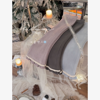 Spring韩国童装2025冬季新款宝宝木耳边600g加绒喇叭裤女童休闲裤