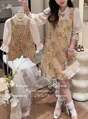 Spring韩国童装2025春夏新款亲子国风连衣裙女童夏天洋气长袖裙子