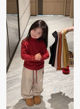 Spring韩国童装2025年冬季新款宝宝新中式如意刺绣320g绒绒打底衫