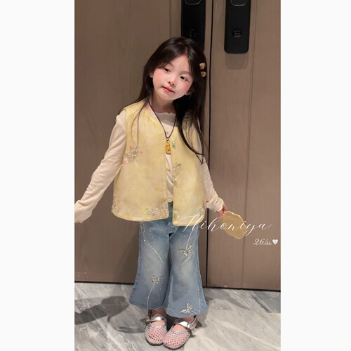 Spring韩国童装2026夏季新款亲子新中式贵气钉珠马甲女童国风坎肩