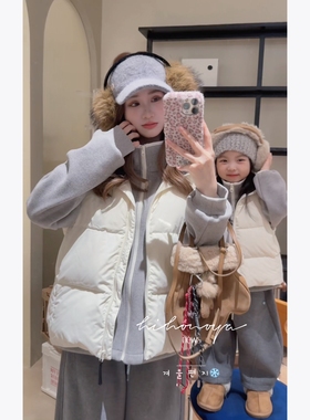 Spring韩国童装2025年冬季新款亲子轻便羽绒马甲女童加绒卫衣外套