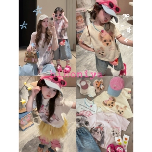 亲子甜美小狗薄款 Spring韩国童装 2026年夏季 新款 女童T恤 透气短袖