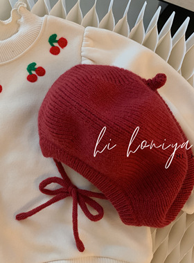 Spring韩国童装亲子2022秋冬季新品宝宝款绑带针织毛线帽