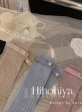 Spring韩国童装2024秋冬新款多色竖纹百搭透气蝴蝶结小腿袜宝宝款