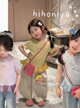 Spring韩国童装2026年夏季新款宝宝甜美花边洋气韩系短袖女童T恤
