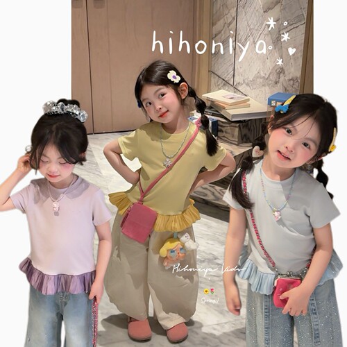 Spring韩国童装2026年夏季新款宝宝甜美花边洋气韩系短袖女童T恤