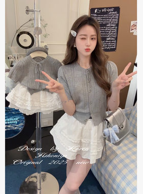 Spring韩国童装2025夏季新款亲子镂空短袖短裙套装女童夏天两件套