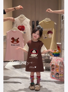 Spring韩国童装2026年春季新款宝宝卡通针织无袖背心裙女童连衣裙