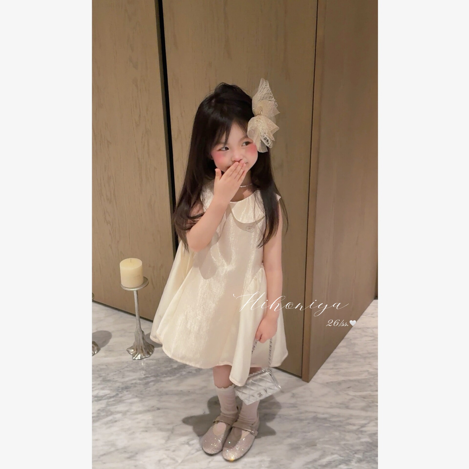 Spring韩国童装2026年夏季新款亲子高端珠光娃娃领礼服女童连衣裙
