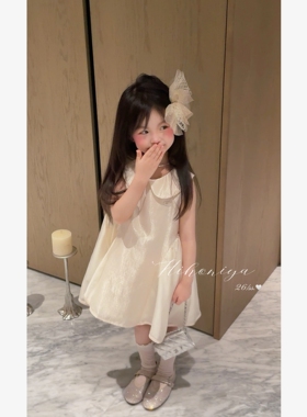 Spring韩国童装2026年夏季新款亲子高端珠光娃娃领礼服女童连衣裙