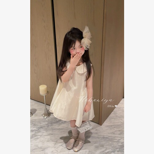 Spring韩国童装2026年夏季新款亲子高端珠光娃娃领礼服女童连衣裙