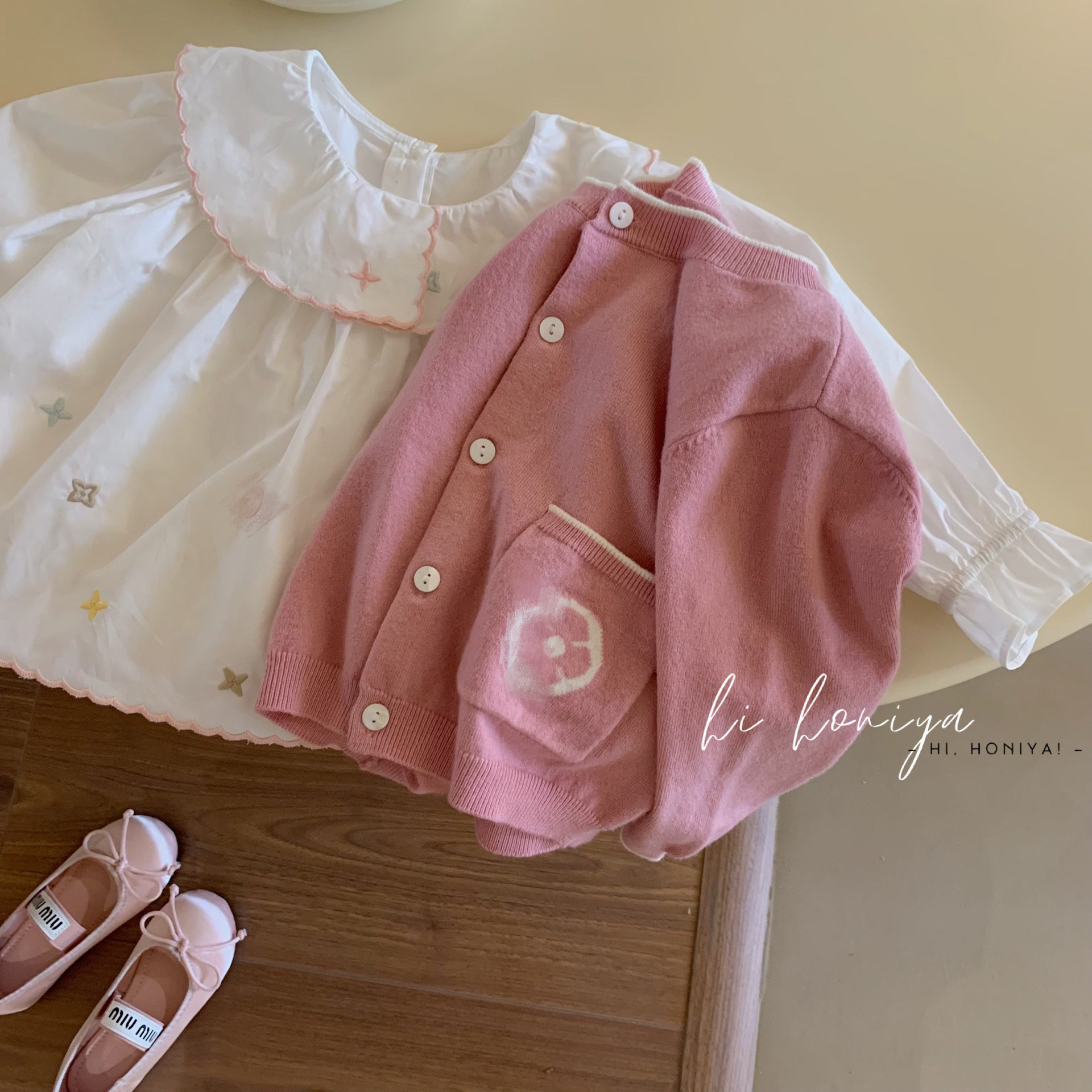 Spring韩国童装 粉色口袋韩版亲子开衫儿童秋款甜美长袖针织外套