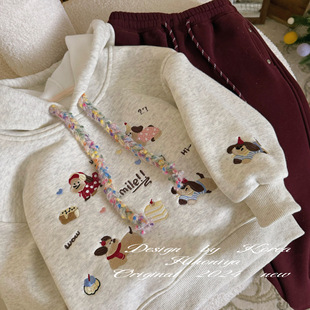 一体绒休闲卫衣女童衣服 亲子洋气连帽长袖 Spring韩国童装 2024冬季