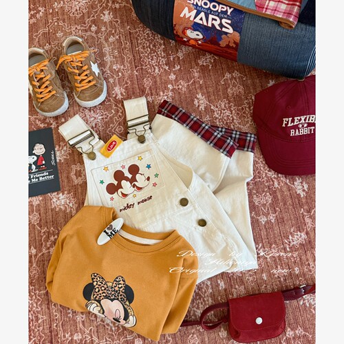 Spring韩国童装2025年秋季新款宝宝卡通米奇星星背带裤女童休闲裤