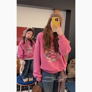 亲子卡通印花纯棉卫衣女童圆领T恤 新款 Spring韩国童装 2025年秋季