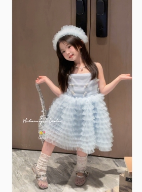 Spring韩国童装2026夏季新款宝宝高定蝴蝶结网纱裙女童甜美吊带裙
