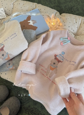 Spring韩国童装2025冬季新款亲子双面毛巾绒小狗打底衫女童针织衫