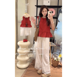 背心上衣女童透气宽松阔腿裤 Spring韩国童装 亲子无袖 新款 2025夏季