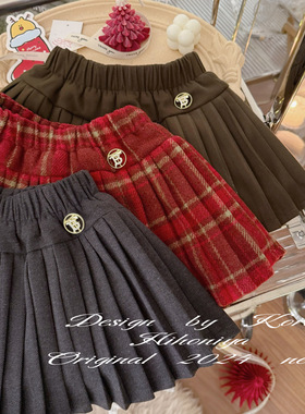 Spring韩国童装2024秋冬新款亲子款加绒多色韩版半身裙女童百褶裙