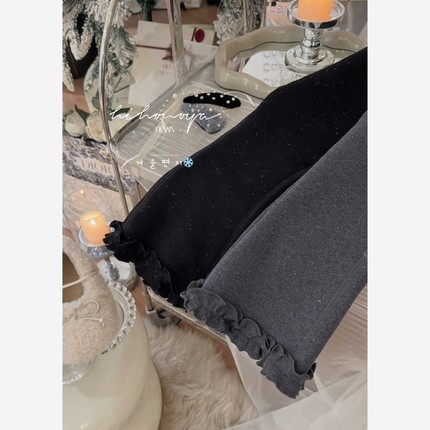 Spring韩国童装2025冬季新款宝宝木耳边加绒喇叭裤女童保暖休闲裤