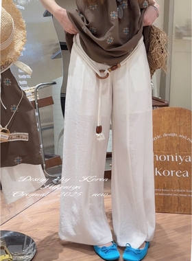 Spring韩国童装2025夏季新款亲子高级白色亚麻透阔腿裤女童休闲裤