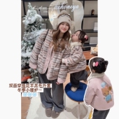 新款 Spring韩国童装 2025冬季 亲子双面穿提花凯蒂外套女童保暖上衣