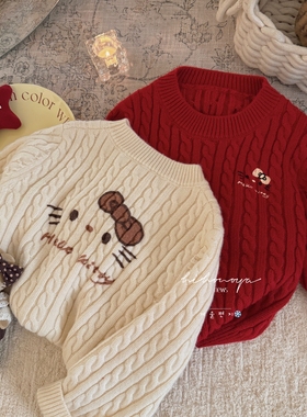 Spring韩国童装2025年冬季新款亲子可爱Kitty甜美毛衣女童针织衫