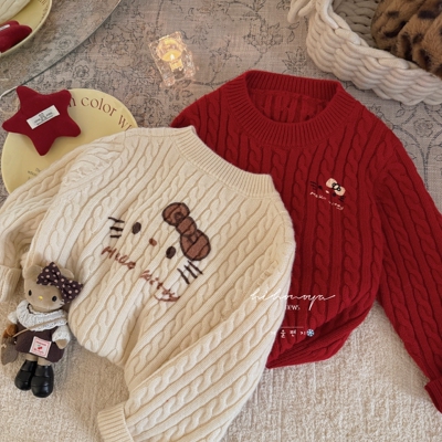 Spring韩国童装2025年冬季新款亲子可爱Kitty甜美毛衣女童针织衫