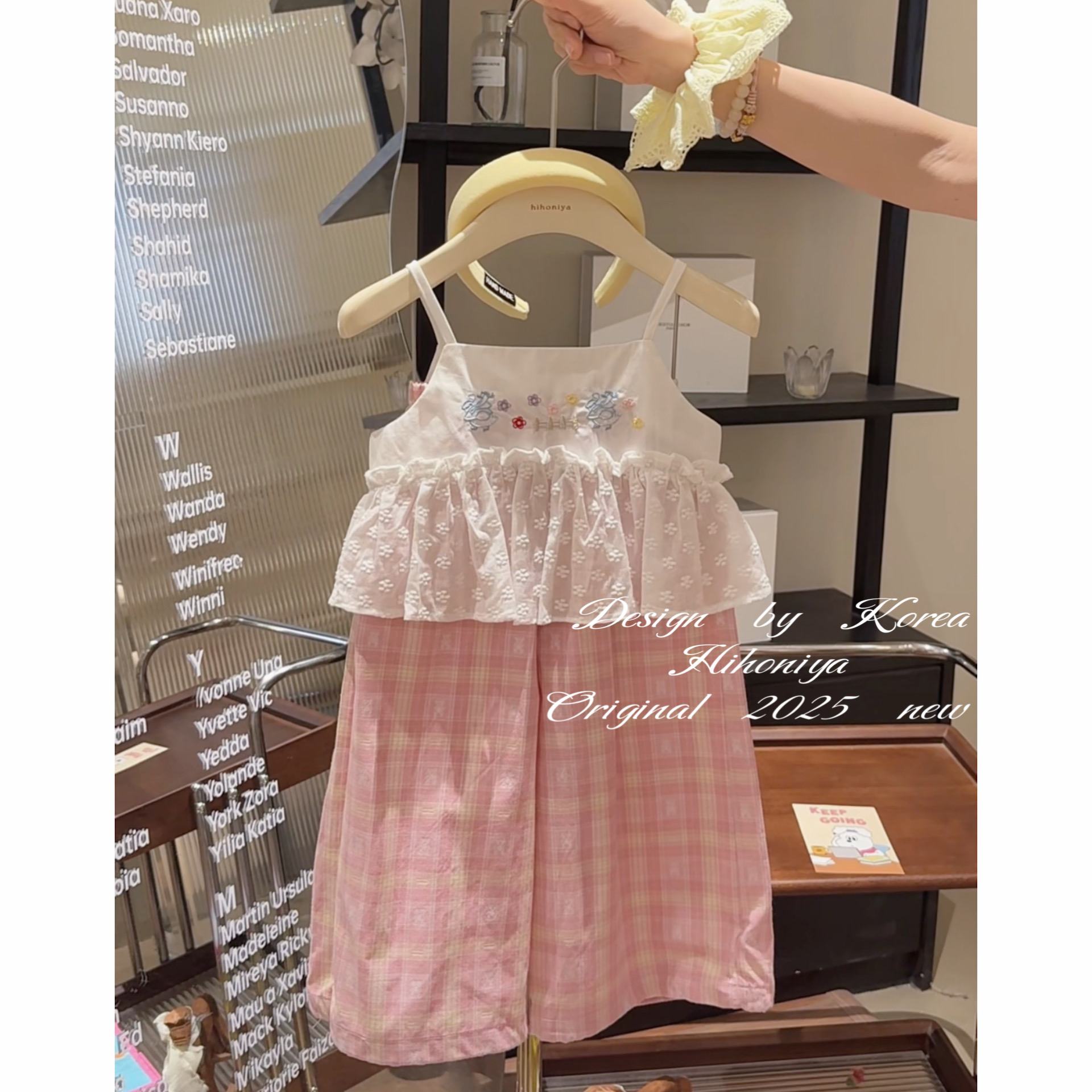 Spring韩国童装2025年夏季新款女童洋气吊带蕾丝上衣亲子款休闲裤