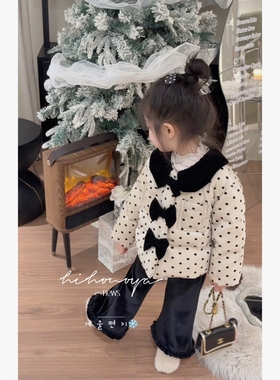 Spring韩国童装2025年冬季新款亲子波点雪尼尔羽绒服女童保暖外套