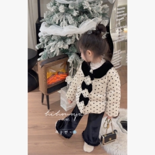 Spring韩国童装2025年冬季新款亲子波点雪尼尔羽绒服女童保暖外套