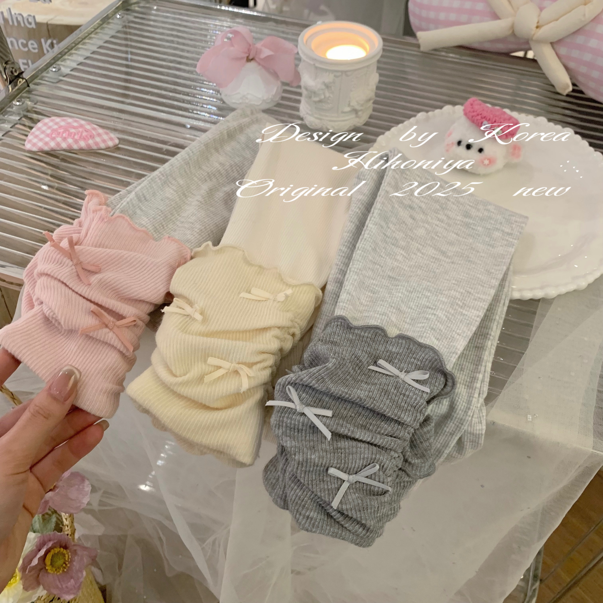 Spring韩国童装2025春季宝宝木耳蝴蝶结韩版堆堆裤女童新款打底裤