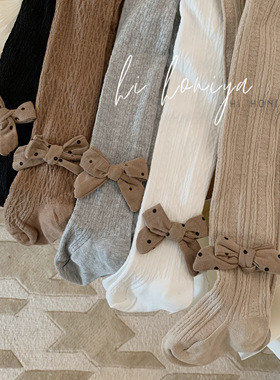 Spring韩国童装亲子2022秋冬季新品波点蝴蝶结撞色连裤袜