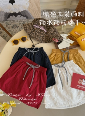 Spring韩国童装2025年夏季新款亲子防水速干纯色工装裙女童半身裙