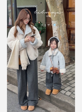 Spring韩国童装2025冬季新款亲子双面穿皮毛一体外套女童保暖外套
