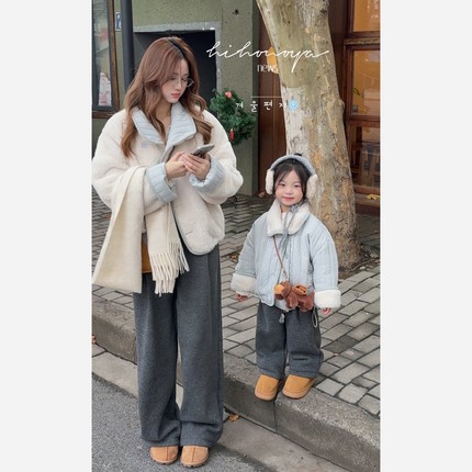 Spring韩国童装2025冬季新款亲子双面穿皮毛一体外套女童保暖外套