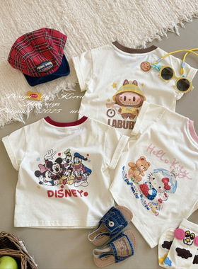 Spring韩国童装2025年夏季新款亲子卡通动漫透气短袖女童圆领T恤