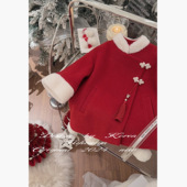 2024冬季 新款 红色毛呢夹棉外套毛球挂坠韩版 Spring韩国童装 宝宝款