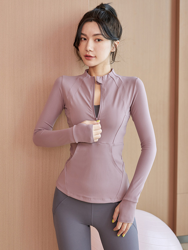 루와 같은 스타일의 여성용 스포츠 상의 슬림한 하프 지퍼 런닝 속건성 요가복 가을 겨울 피트니스 긴팔 티셔츠