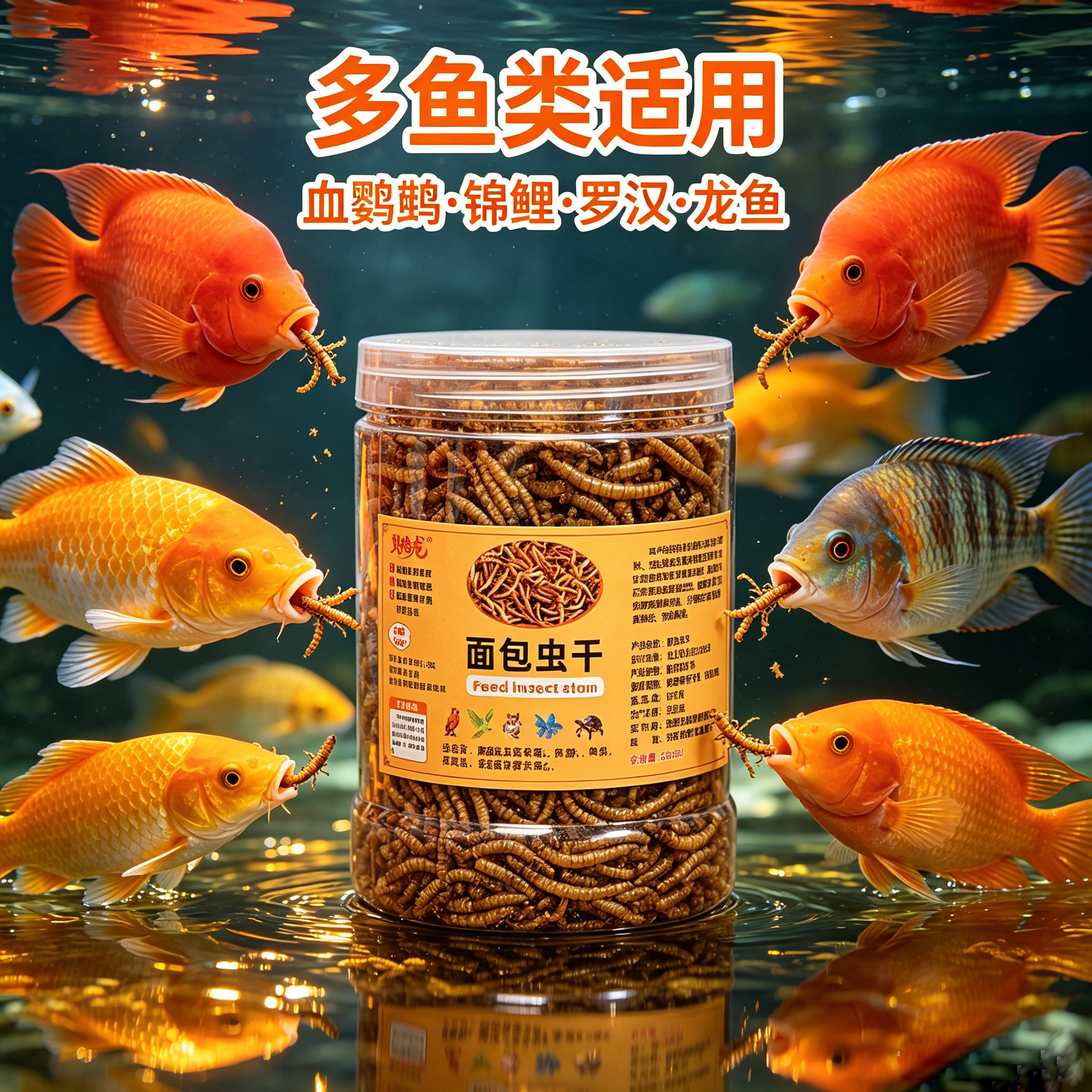 锦鲤专用面包虫干蝴蝶鱼观赏鱼金鱼高蛋白上浮鱼粮龙鱼虫干鱼饲料