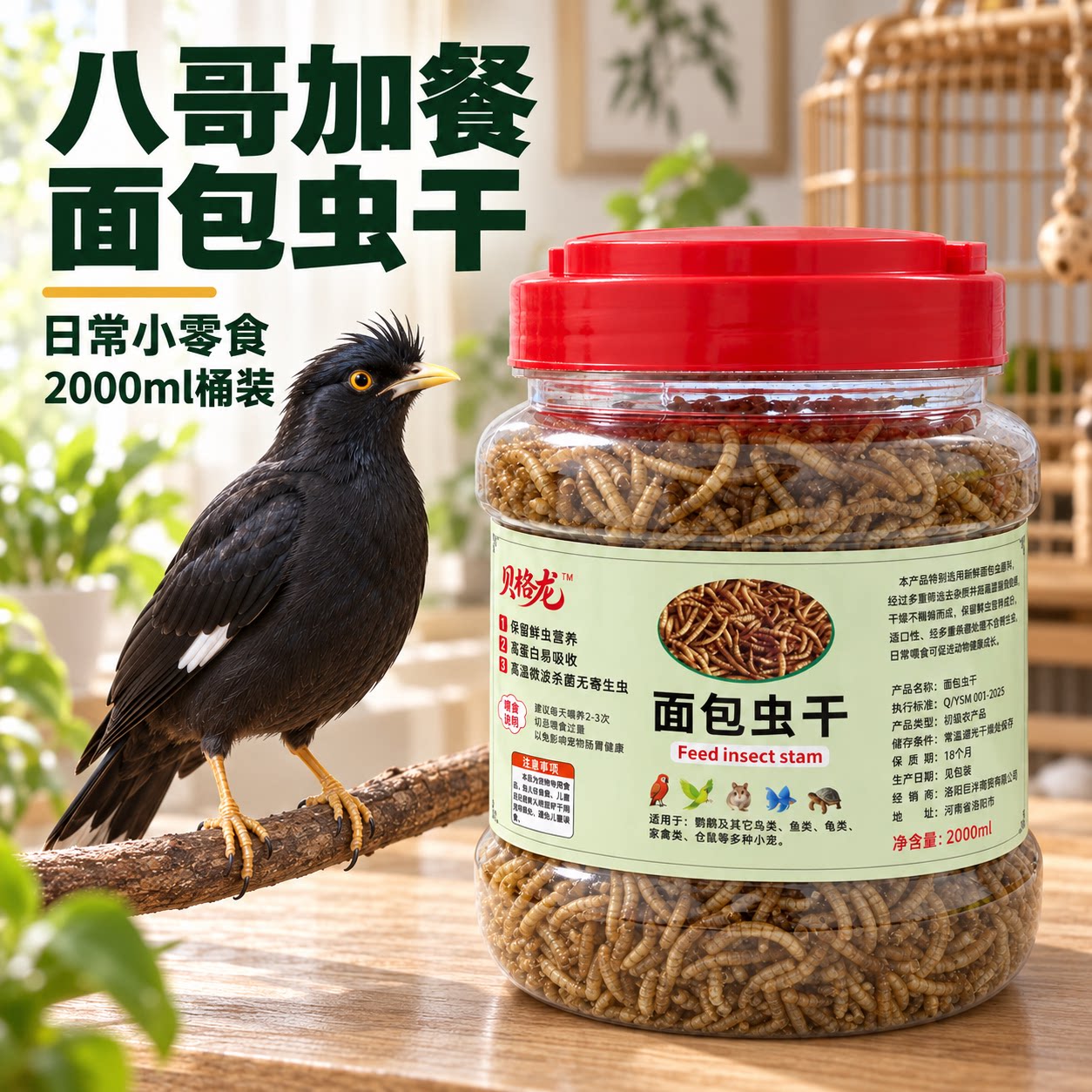 八哥专用面包虫干鸟食零食鹩哥画眉鸟高营养蛋白亮羽增肥训练奖励