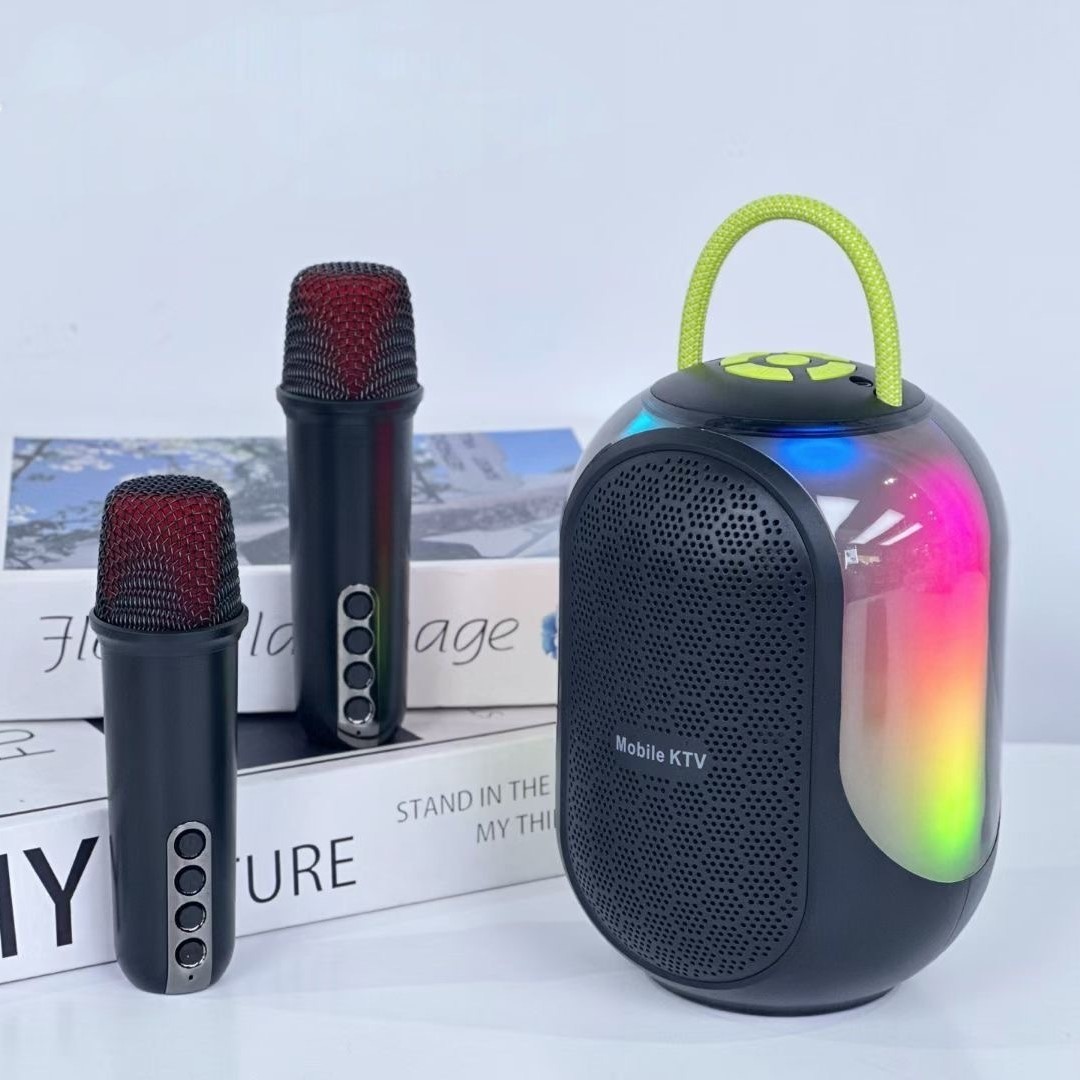 新款Y-20双喇叭双麦克风彩灯音响带话筒K歌唱歌音箱家用便蓝牙