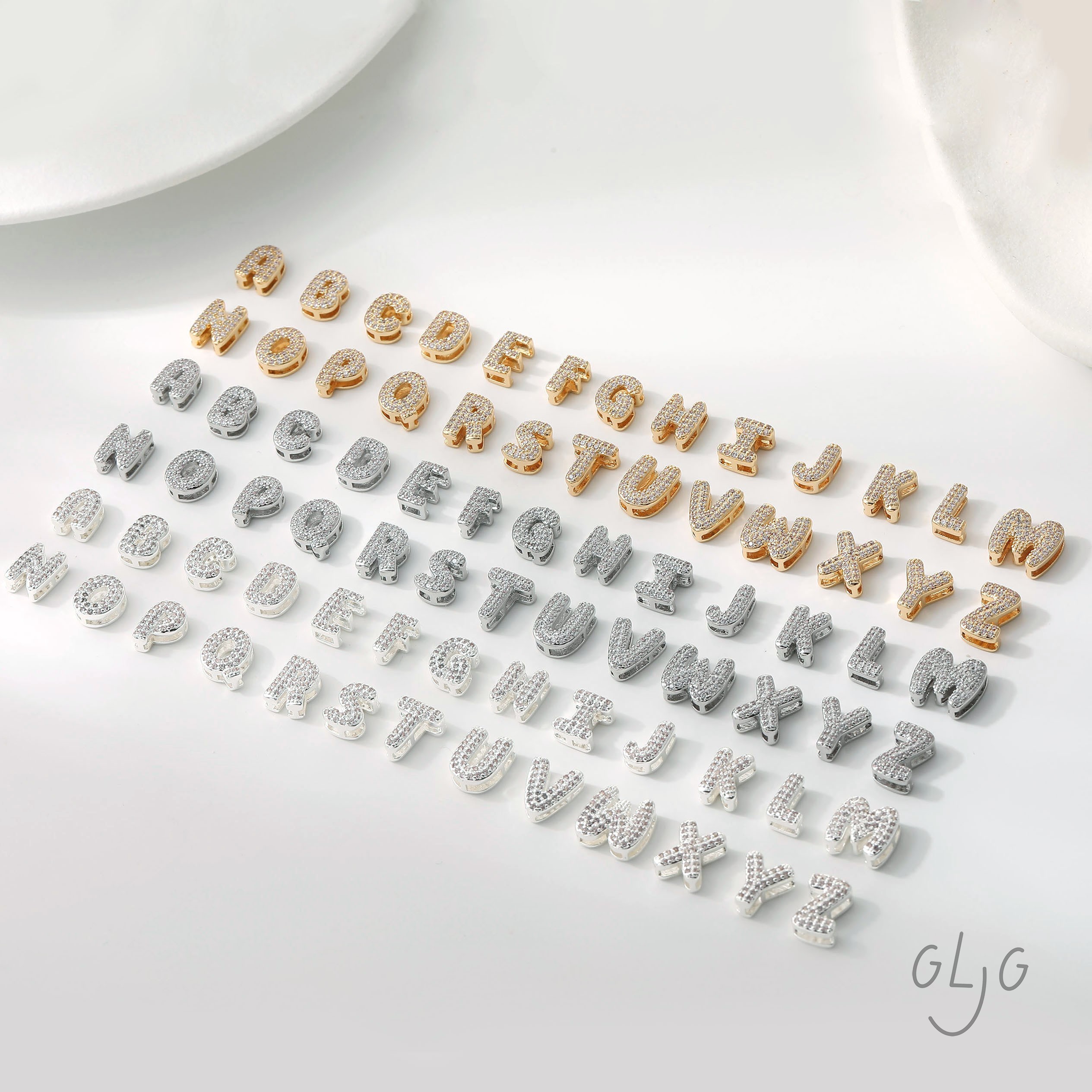 14K电镀真金保色镶锆字母隔珠diy手作串珠手链项链耳饰材料配件图片