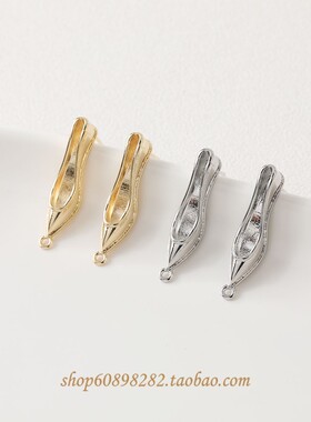 14K电镀真金保色个性精致小高跟鞋带圈耳钉diy手作耳饰材料配件