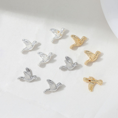 14K电镀真金厚银保色小鸟迷你信鸽直孔珠diy手作耳饰项链材料配件
